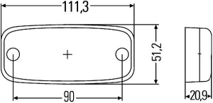 HELLA LED-ÄÄRIVALO KELTAINEN 24V, JOHTO 0,5M 111X51X22 2