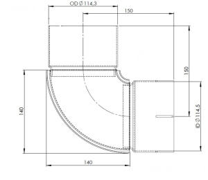 DINEX MUTKAKAPPALE 114MM LYHYT 90° 2