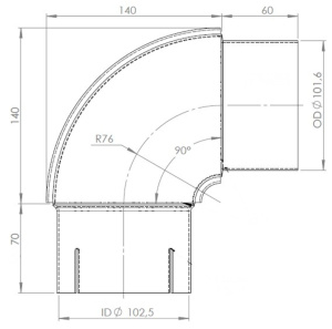 DINEX MUTKAKAPPALE 102MM LYHYT 90° 2