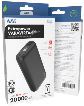 WAVE EXTRAPOWER LISÄVIRTA, POWERBANK, 20000MAH, MUSTA