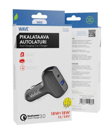 WAVE PIKALATAAVA AUTOLATURI, 1 X USB TYPE-C + 1 X USB-A (18W+18W