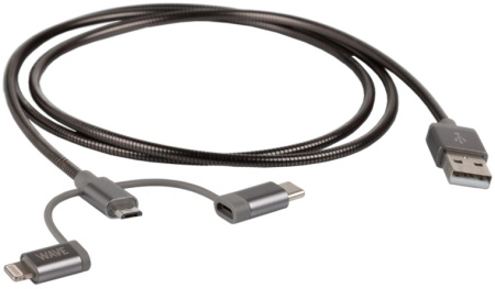 WAVE 3IN1 STEEL LATAAVA DATAKAAPELI, USB-A, TYPE-C / MICROUSB /