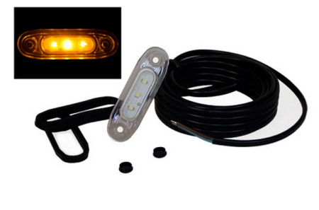 SLD LED-ÄÄRIVALO KELT., KIRKAS LASI, 3-LED. 12/24V, 5M JOHTO.