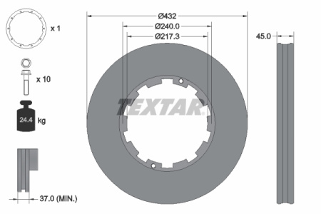 TEXTAR JARRULEVY DAF Ø432MMX45X258 SISÄLTÄÄ ASENNUSSARJAN