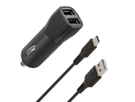 WAVE AUTOLATURI, 2 X USB + USB TYPE-C KAAPELI (15,5W), MUSTA