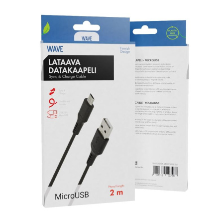 WAVE DATAKAAPELI, MICROUSB, 2M, MUSTA