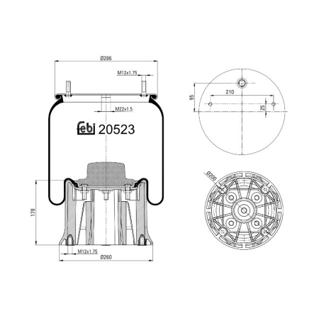 FEBI ILMAPALJE SAF "2923V" 2PULTT. YLÄKIINNITYS, METALLIMÄNTÄ