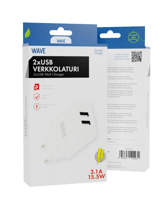WAVE VERKKOLATURISOVITIN 2:LLA USB:LLA 3.1A WAVE-VL3