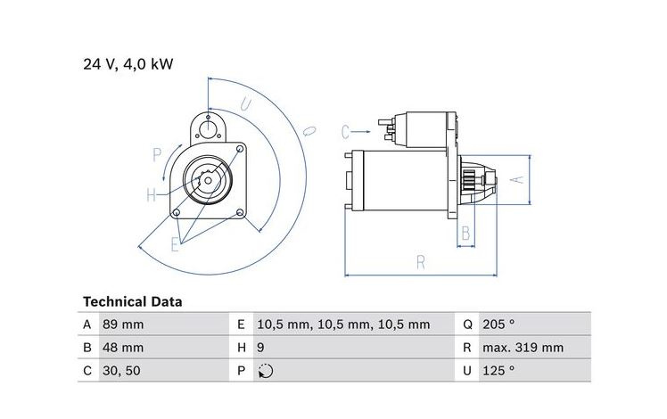 BOSCH VAIHTOSTARTTI MB ATEGO/AXOR 4KW/9-HAMP. 0986017240