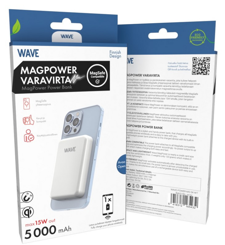 WAVE MAGPOWER LISÄVIRTA, 5000MAH, VALKOINEN WAVE-POWER-MS-5K-WT