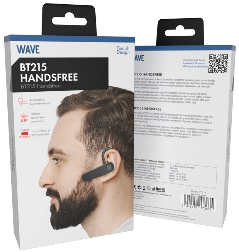 WAVE BT215 BLUETOOTH (5.1) HANDSFREE, MUSTA WAVE-BT215