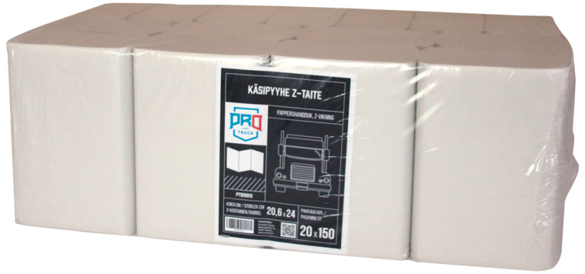 PROTRUCK KÄSIPYYHE Z-TAITE 20,6X24CM, PAKKAUS 20X150KPL, MM. TOR PT810015
