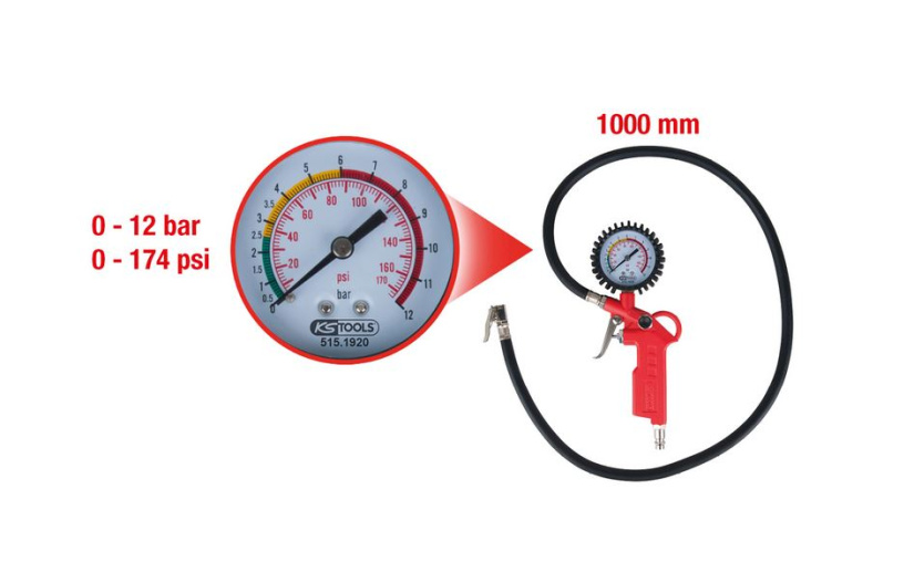 KS TOOLS RENGASPAINEMITTARI, 0-12 BAR, 1,0M LETKU 515.1920