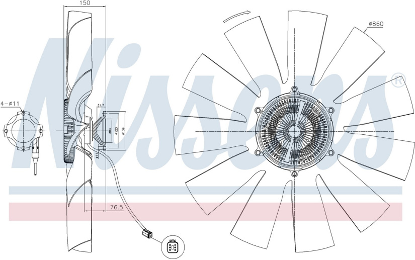 NISSENS VISCOTUULETIN Ø860MM TÄYD. SCANIA 2016- , SÄHKÖINEN NS-86211