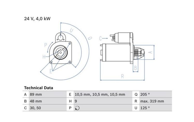 BOSCH VAIHTOSTARTTI MB ATEGO/AXOR 4KW/9-HAMP. 0986017240