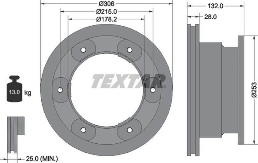TEXTAR JARRULEVY PRO IVECO DAILY IV 06-> 65C15-18 TAKA Ø306MM 6- 93177703