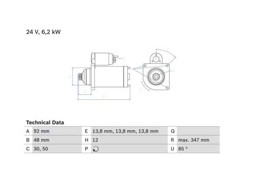BOSCH VAIHTOSTARTTI 6,2KW MB ACTROS/AXOR OM501/OM502/OM457 0986022980