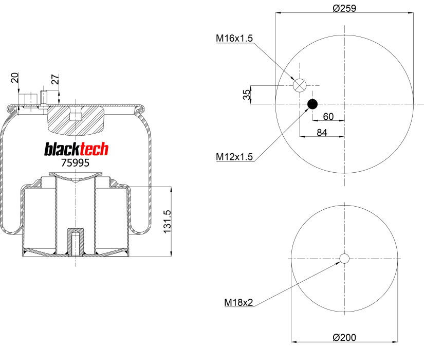BLACKTECH ILMAPALJE TÄYDELLINEN MAN TG-A/TG-M TAKA-AKSELILLE ETEEN/TAAKSE RML75995-C6