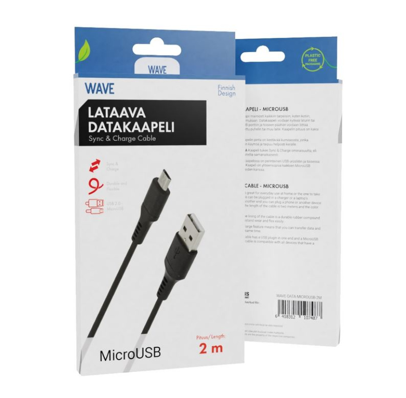 WAVE DATAKAAPELI, MICROUSB, 2M, MUSTA WAVE-DATA-MICROUSB-2M