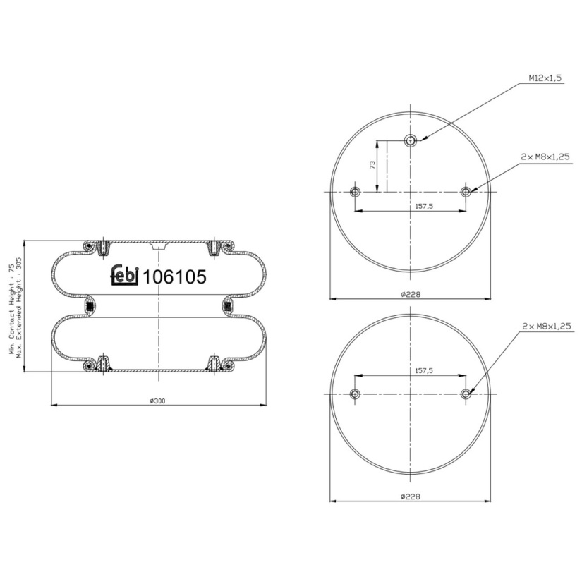 FEBI NOSTOPALJE BPW 12X2 330-22 , M12/M8 FE-106105