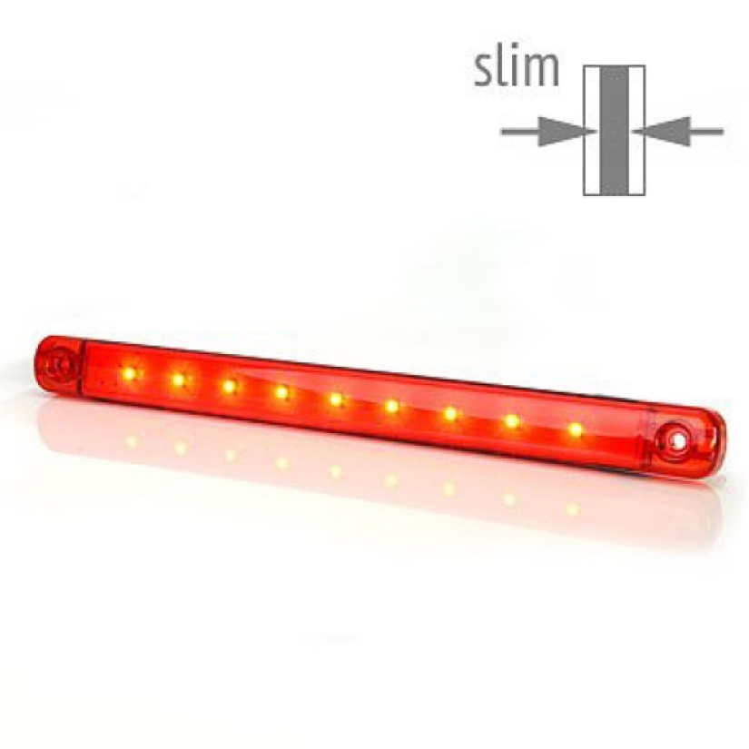 P6 LED-ÄÄRIVALO PUNAINEN "SLIM" 9-36V 238X20,6X10,4MM 9LED IP68 800347